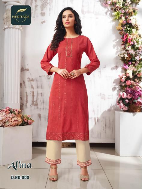 Heritage Alina Fancy Wear Wholesale Kurti With Bottom Catalog
